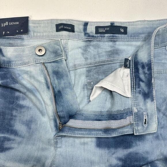 J Jill Jeans Womens 16 High Rise Cropped Tie Dye Island Blue Denim Coastal NEW - Picture 7 of 10